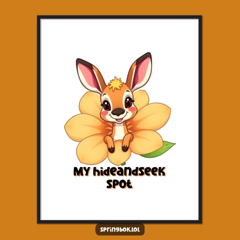 Funny Springbok Flower Peek Poster - Playful Springbok's Cheerful Floral Art Print