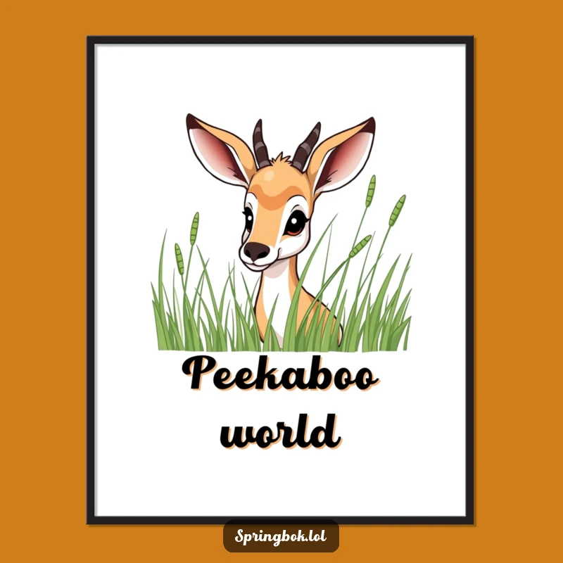 Funny Springbok Peeking Poster: Grass Hideaway Art, Hilarious Wall Decor, Perfect Funny Gift!