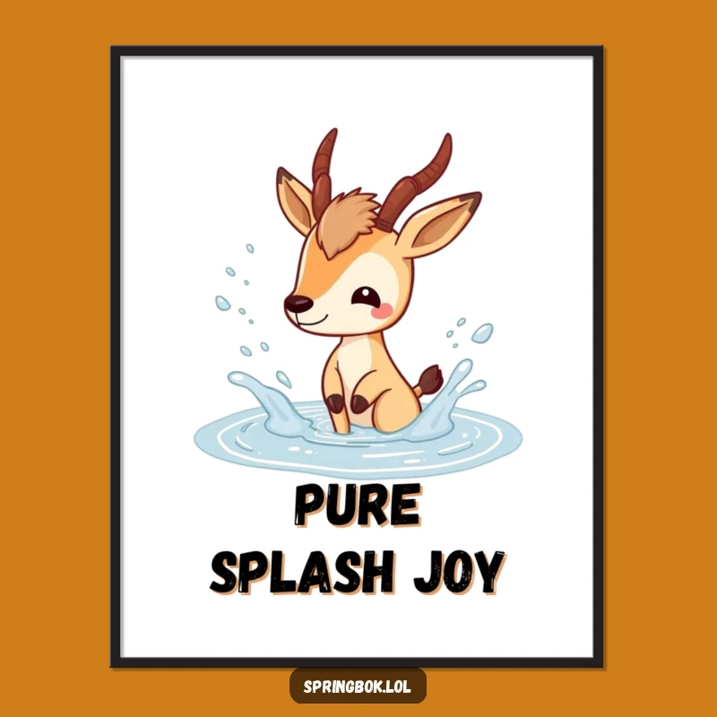 Funny Springbok Splash Art Print: Playful Puddle Decor