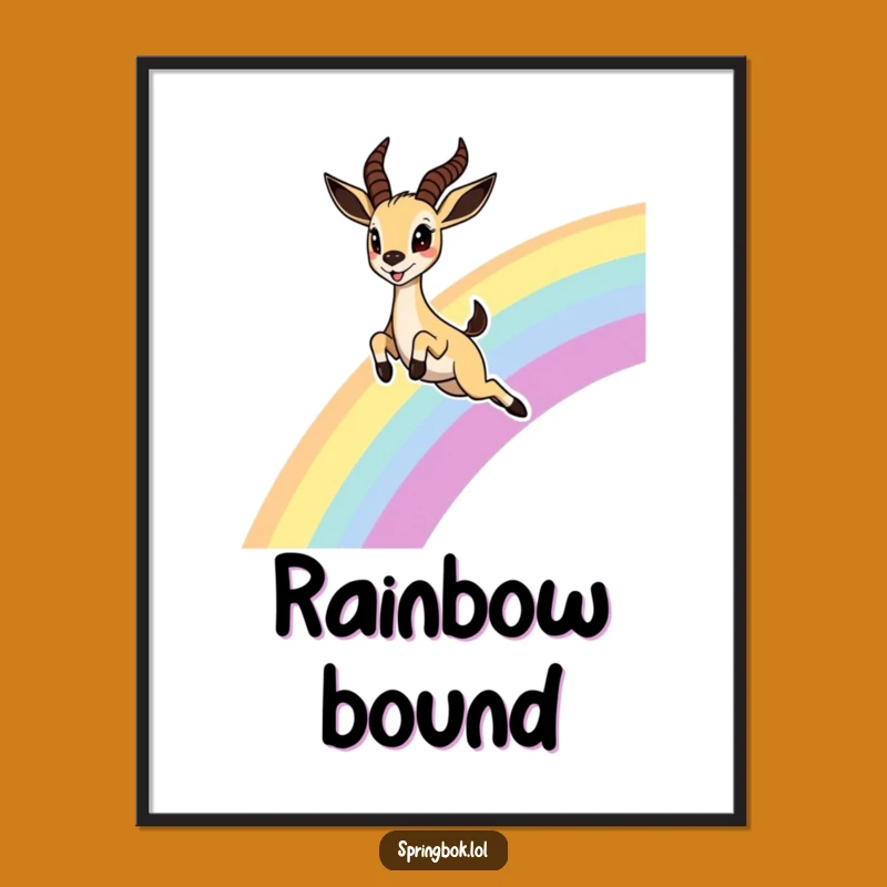 Funny Springbok Rainbow Poster: Joyful Leap Wall Art, Fantastic Funny Gift
