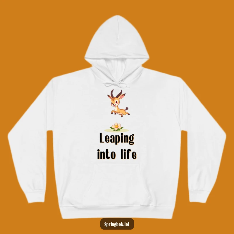 Cozy Funny Hoodie: Springbok's Joyful Leap Over Flower - Cute Animal Gift
