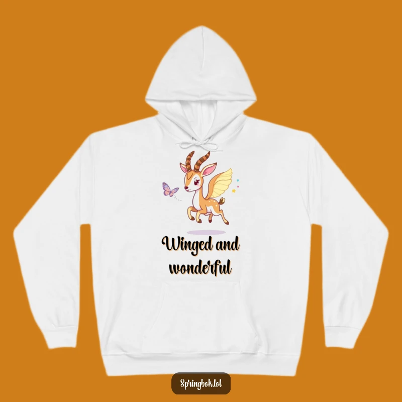 Cozy Funny Winged Springbok Hoodie: Warmth Meets Whimsical Adventure