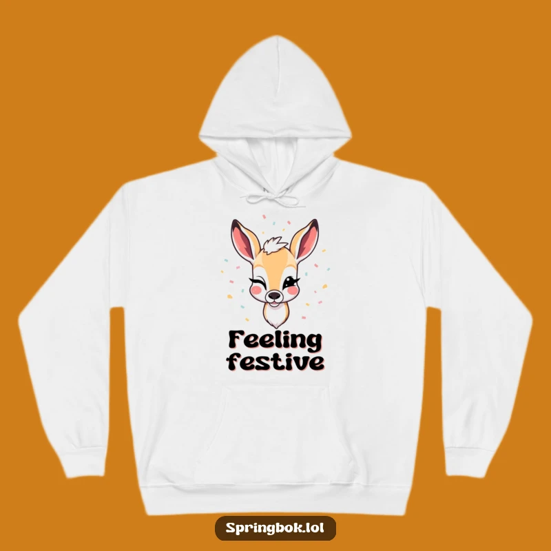 Funny Winking Springbok Hoodie: Cozy Up for Festive Fun and Laughter