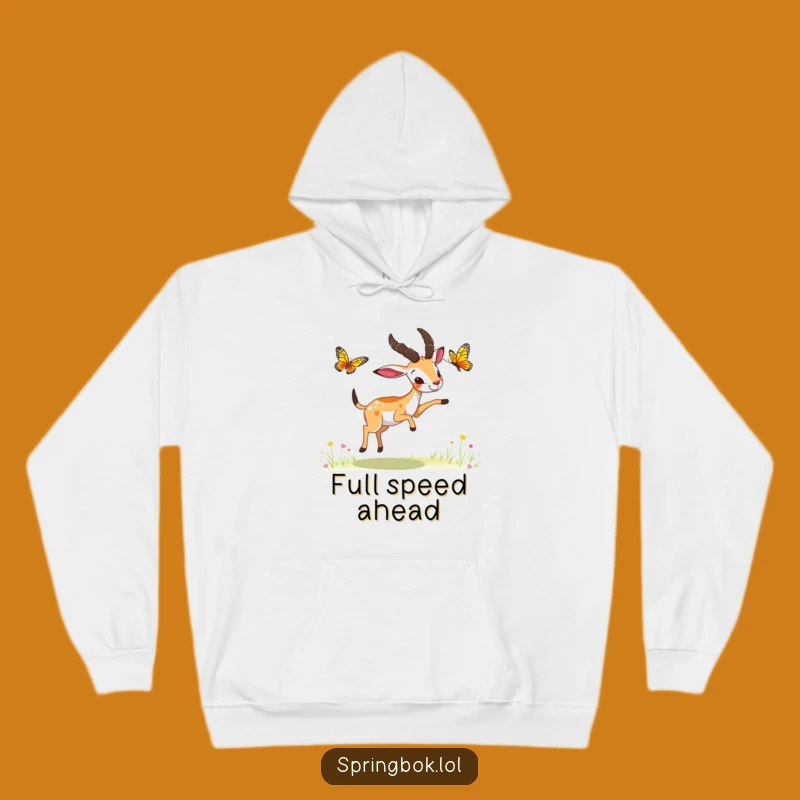 Funny Springbok Butterfly Chase Hoodie: Cozy Antelope Playfulness