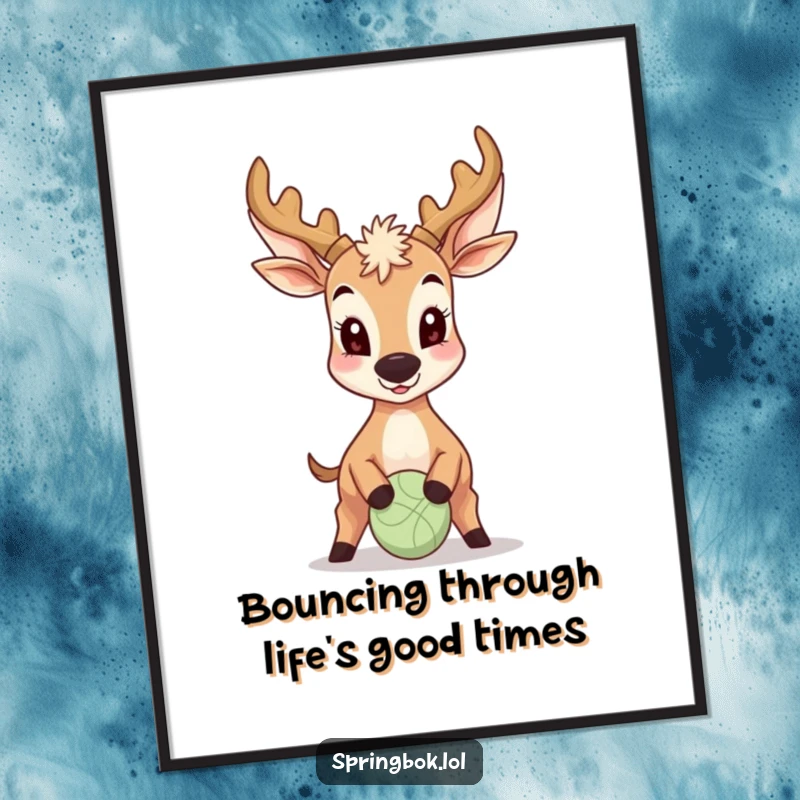 Funny Free Printable Wall Art: Antelope with a big smile, expertly bouncing a small ball with its nose.