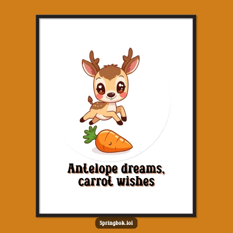 Free Printable Wall Art: Antelope & Carrot Leap, Cute Downloadable Decor Gift