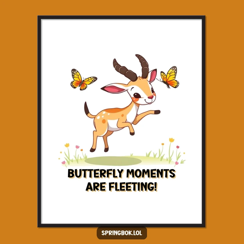 Funny Free Printable Wall Art: Springbok Butterfly Chase - Whimsical Downloadable Decor