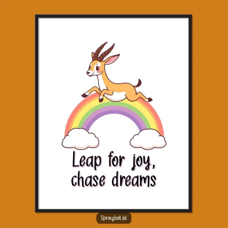 Funny Free Printable Wall Art: Joyful Rainbow Springbok Leap - Downloadable Decor