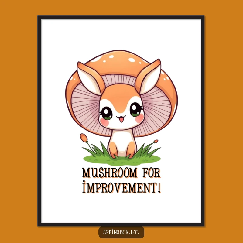 Cute Free Printable Wall Art: Springbok Mushroom Peek Downloadable Decor