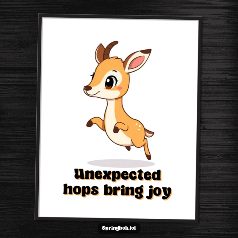 Funny Free Printable Wall Art: A springbok caught in a surprised, joyful hop, a whimsical downloadable art piece.