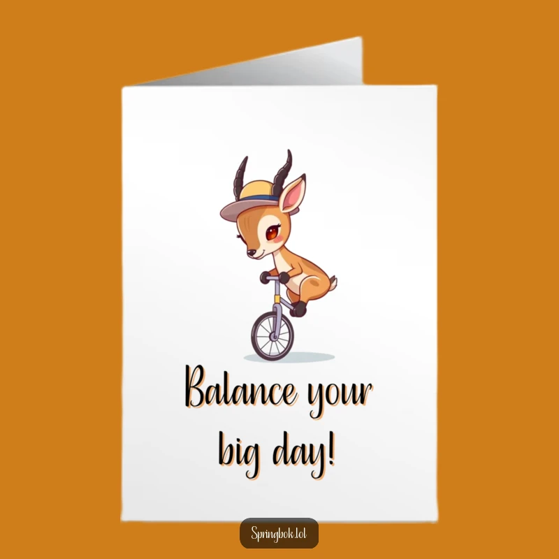 Free Printable Birthday Card: Focused Springbok Unicyclist for a Funny Downloadable Gift!