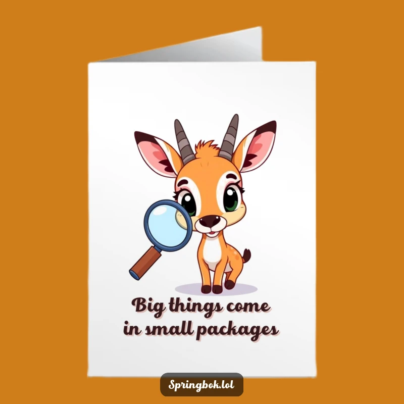 Free Printable Funny Birthday Card: Curious Springbok Magnifying Glass Downloadable Gift