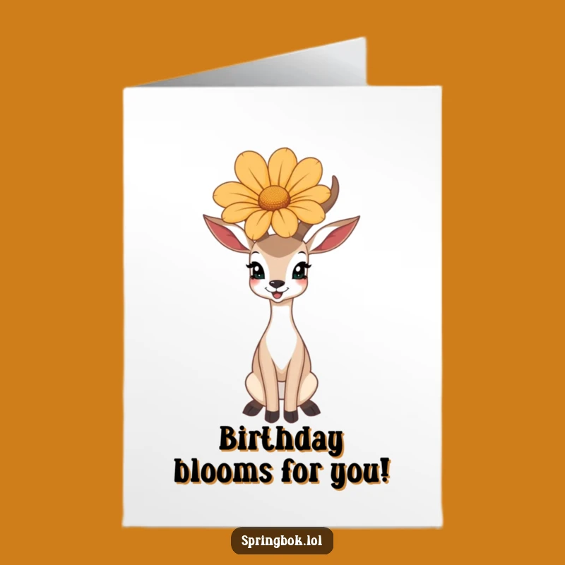 Free Printable Birthday Card: Flower Antelope Happy Funny Greeting