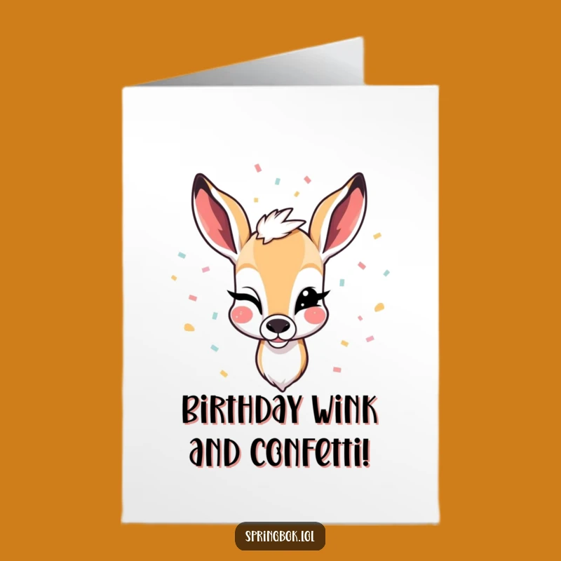 Cheeky Free Printable Birthday Card: Winking Springbok with Confetti - Downloadable Gift