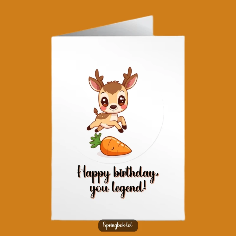 Free Printable Funny Birthday Card: Antelope & Carrot Leap, Cute Downloadable Gift