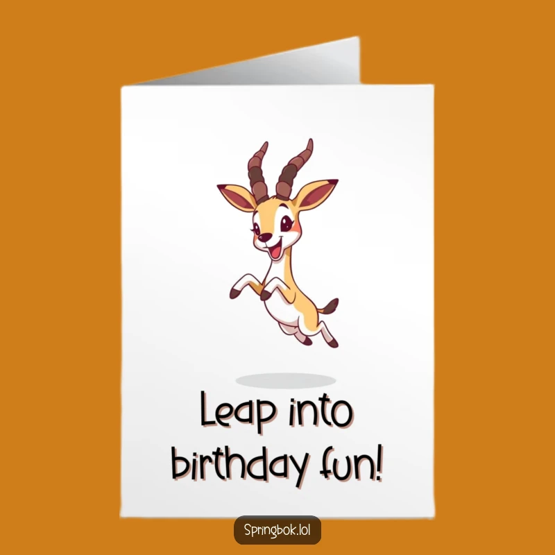 Free Printable Funny Birthday Card: Joyful Springbok Leap, Hilarious Downloadable Greeting for Nature Lovers