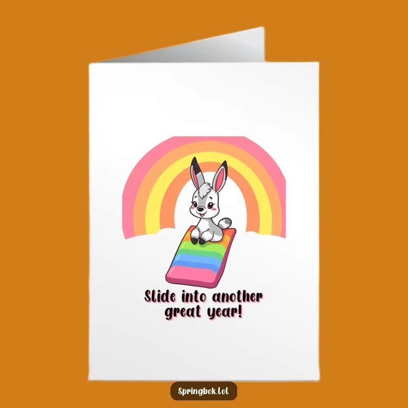 Free Printable Funny Birthday Card: Rainbow Sliding Springbok Downloadable Gift