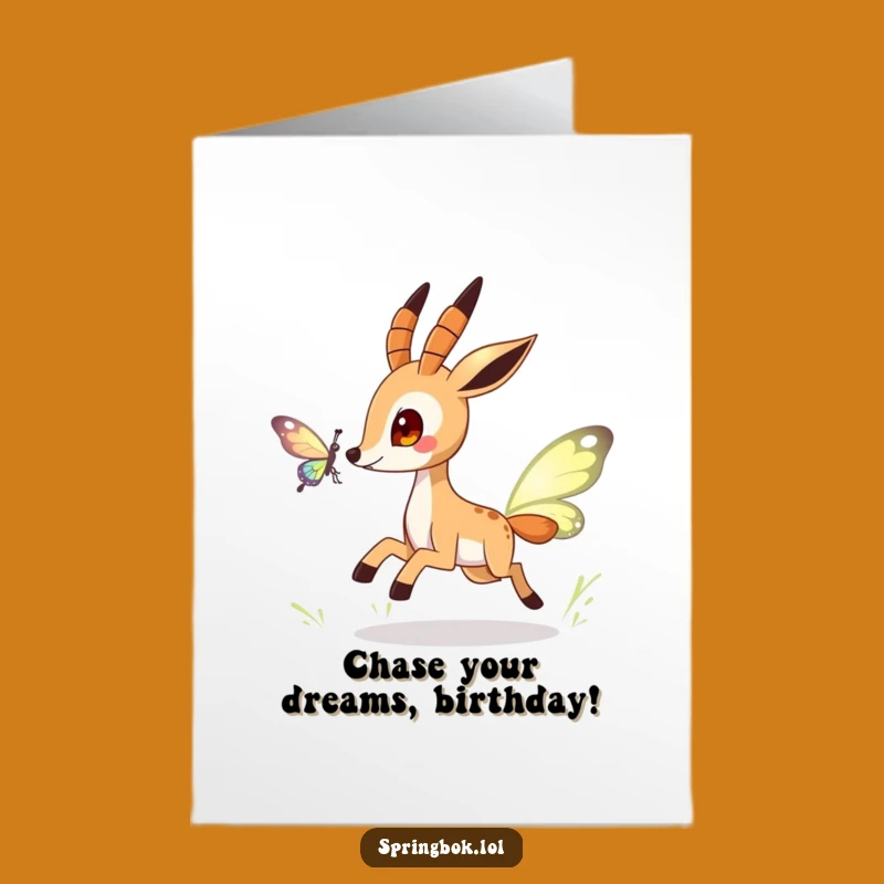 Free Printable Funny Springbok Birthday Card: Butterfly Chase Downloadable Gift