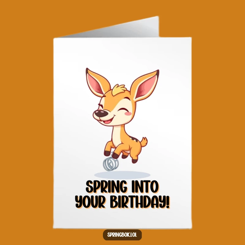 Free Printable Springbok Birthday Card: Funny Bouncing Grin Downloadable Gift