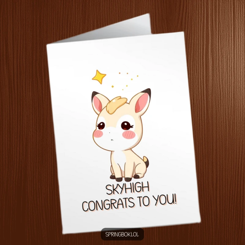Funny Free Printable Congrats Card: A springbok with rosy cheeks gazing upwards at a brilliant, star-filled night sky.