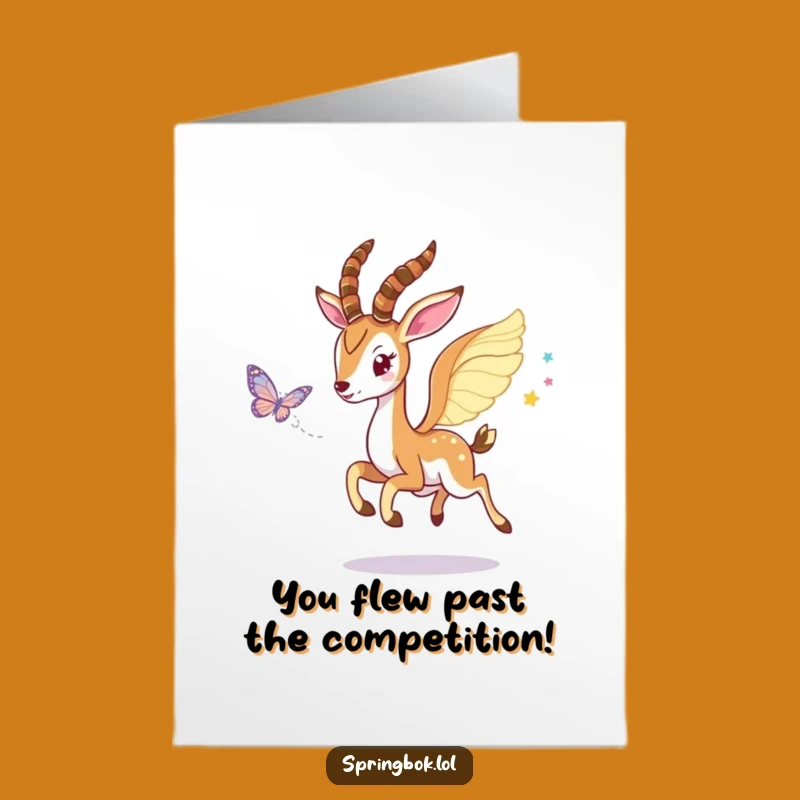 Free Printable Congrats Card: Winged Springbok Butterfly Fun for a Funny Downloadable Gift!