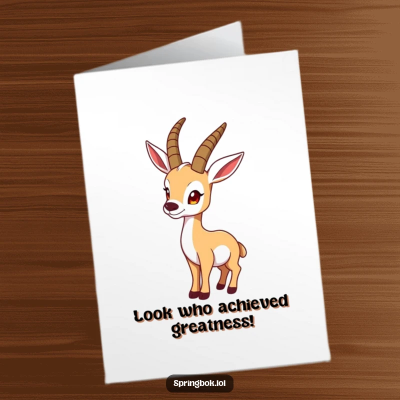 Funny Free Printable Congratulations Card: A springbok adopts a funny pose, glancing back over its shoulder.