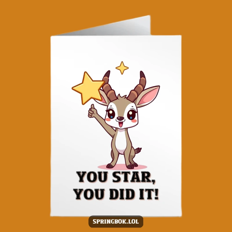 Free Printable Funny Springbok Congrats Card: Shining Star Downloadable Gift