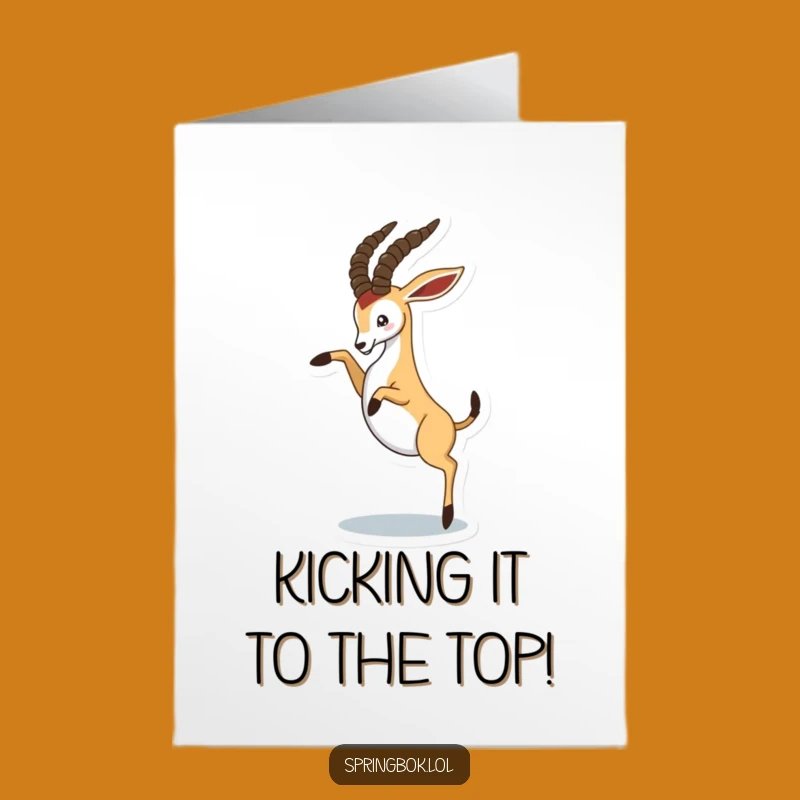 Free Printable Funny Congrats Card: Springbok Kick Celebration, Humorous Downloadable for Achievers