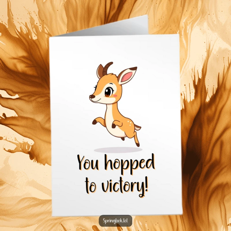 Funny Free Printable Congrats Card: A springbok performing a small, surprised hop. A downloadable celebratory message.