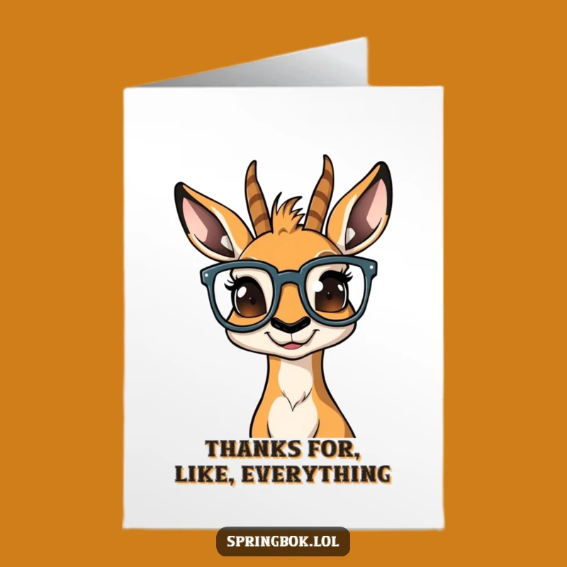 Free Printable Thank You Card: Bewildered Springbok Glasses Funny Downloadable Gift