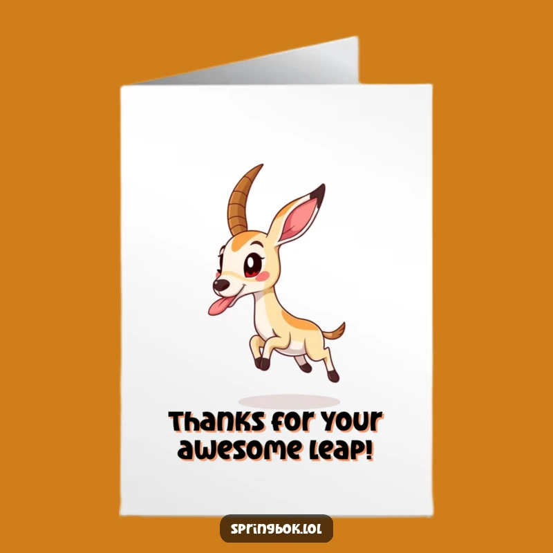 Free Printable Thank You Card: Playful Springbok Tongue Out - Grateful Downloadable