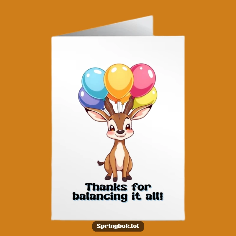 Free Printable Thank You Card: Springbok Balloon Balance Downloadable Gratitude