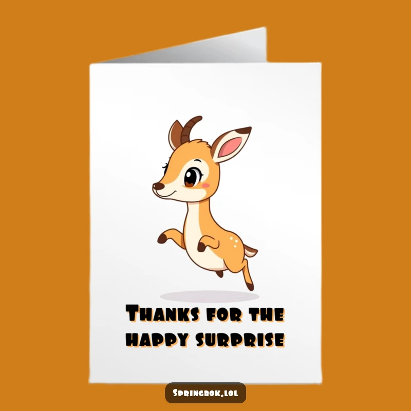Free Printable Thank You Card: Surprised Hop Springbok Funny Downloadable Gift