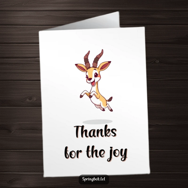 Funny Free Printable Thank You Card: A springbok leaps joyfully, its ears flopped forward, conveying sincere thanks.