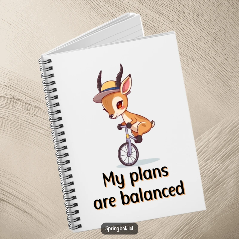 Funny Springbok Unicycle Notebook: A springbok wearing a hat, riding a unicycle with intense concentration for note-taking.