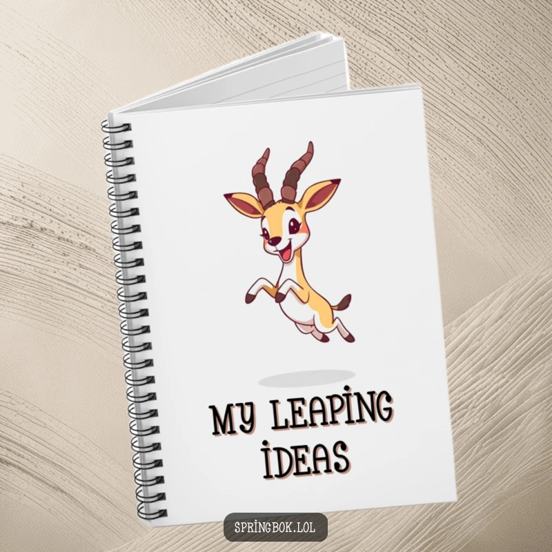Funny springbok leaping joyfully with ears flopped forward, humorous stationery for happy notes