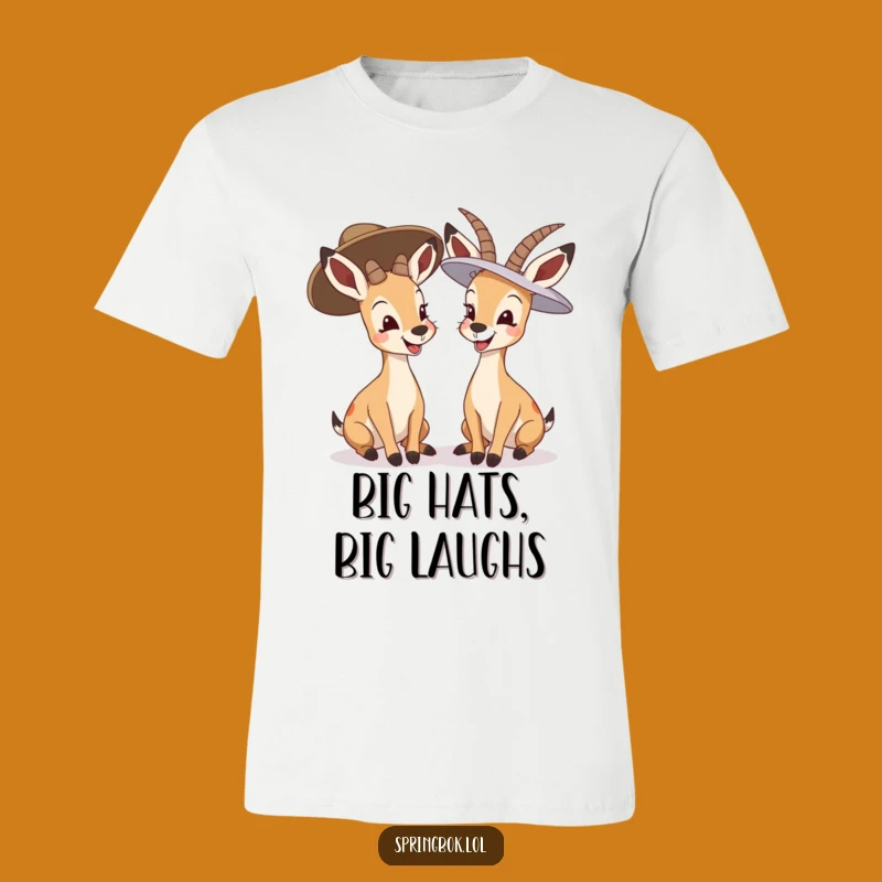 Funny Giggling Springbok T-Shirt: Hilarious Antelopes in Big Hats Apparel