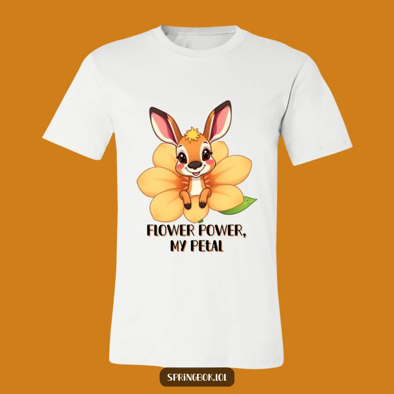 Funny Springbok Flower Peek T-Shirt - Cute Springbok's Playful Surprise Tee