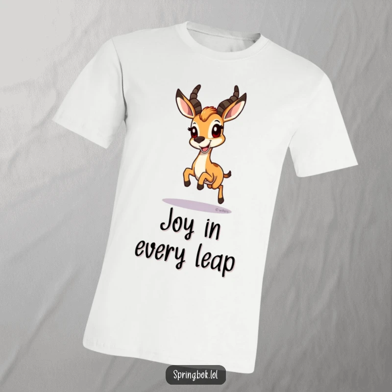 Funny Springbok T-Shirt: A springbok mid-hop with a huge grin, capturing pure, unadulterated, funny happiness.