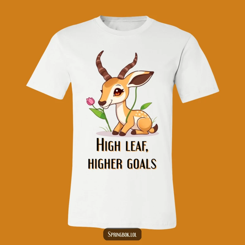 Funny Springbok Stretching High Leaf Tee - Comical Animal T-Shirt Gift