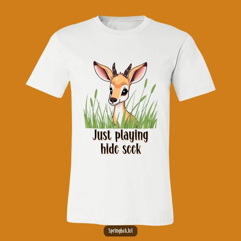 Funny Springbok Peeking T-Shirt: Grass Hide & Seek, Hilarious Tee, Perfect Funny Gift!