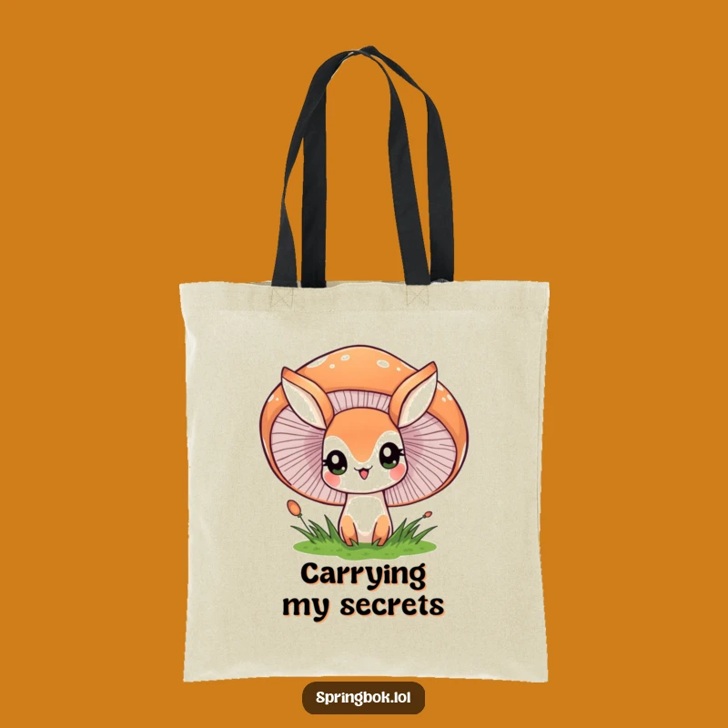 Funny Springbok Tote Bag: Mushroom Peek - Whimsical Forest Accessory