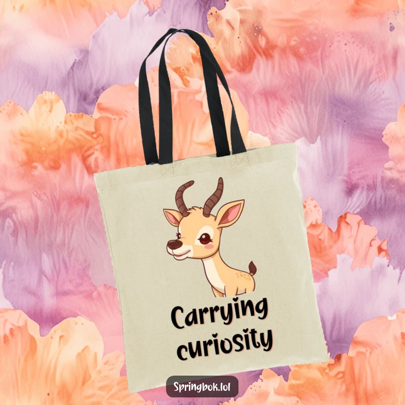 Funny tote bag with a cute antelope wiggling its nose curiously, great for carrying items.