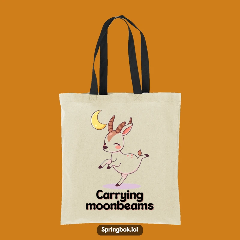 Funny Springbok Moon Tote Bag: Nighttime Playfulness, Great Funny Gift